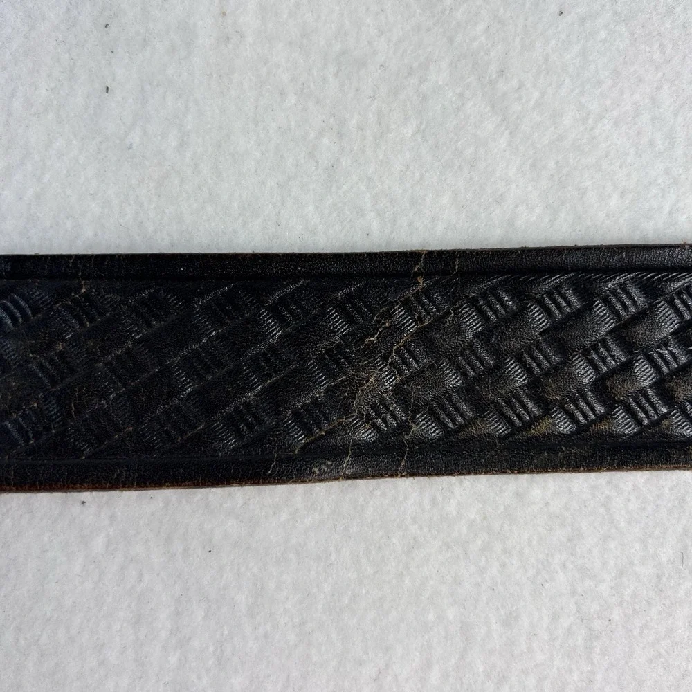 Vintage Black Genuine Top Grain Leather Belt Men's Size 42/105 Tooled Weave
